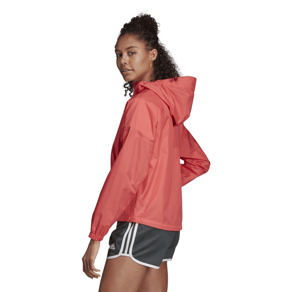 Adidas Red Windbreaker Adjustable Hood Zipper Mesh Lining Lightweight Jacket
